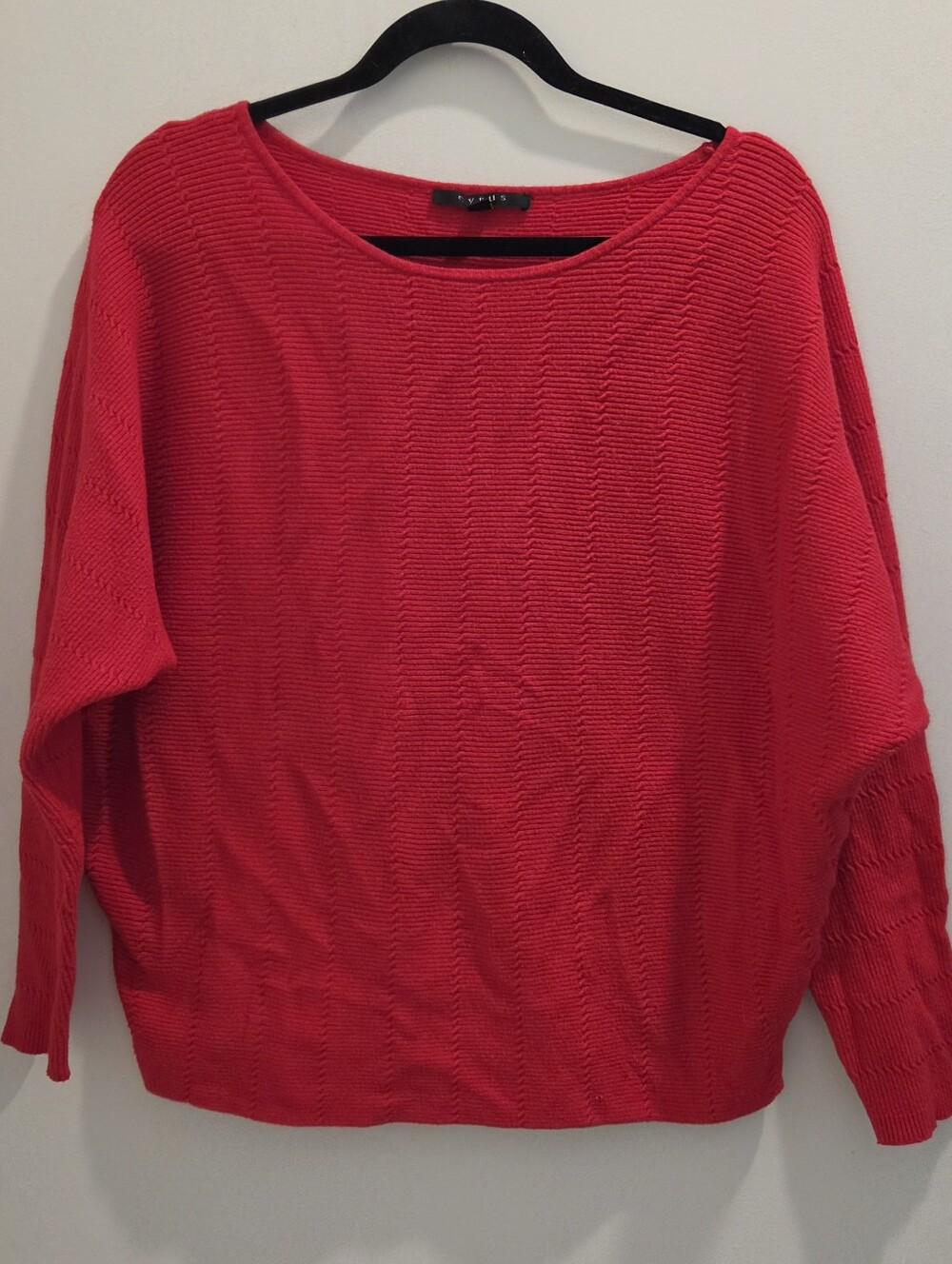 Cyrus Red Textured Knit Sweater XL Drop Shoulder Oversized Relaxed Cozy